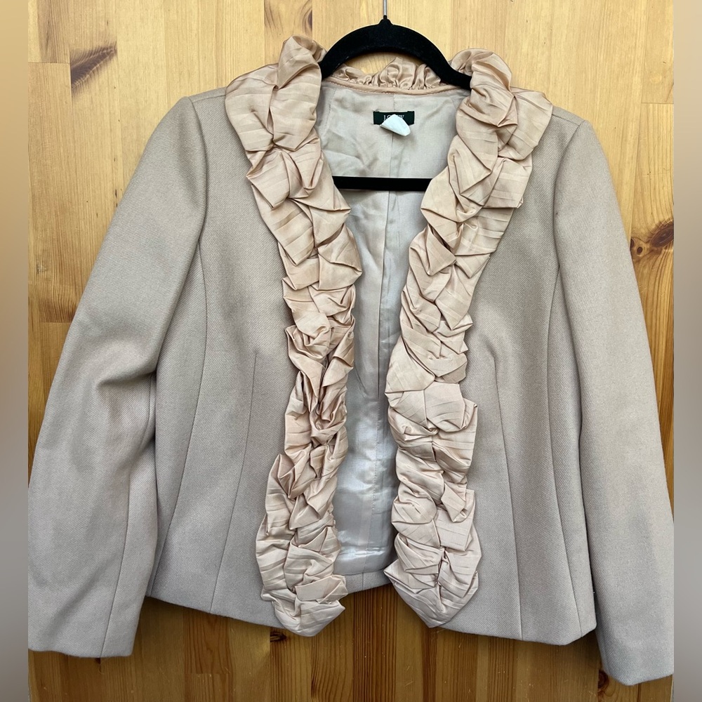 J. Crew Women's Ruffle Wool Blazer Jacket Beige Pink - Size 4